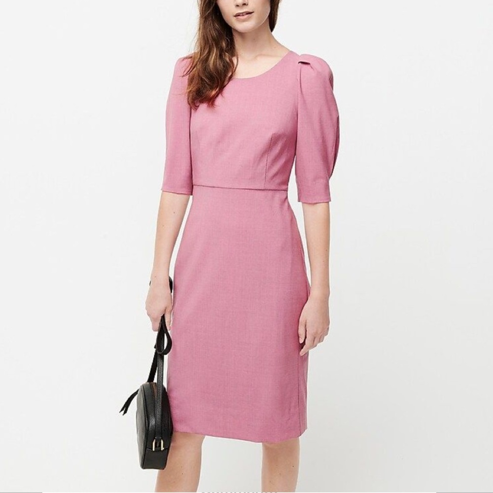 J.Crew Puff Sleeve Wool Sheath Dress Pink 8